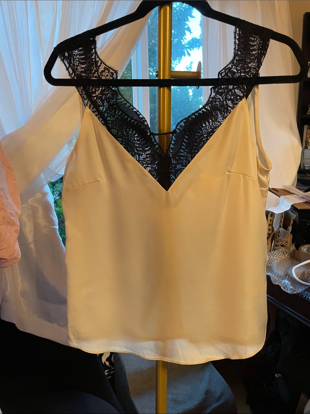 Dex NEW Cream Camisole with Black Lace V-Neck